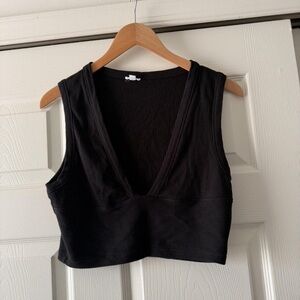 Black Sleeveless V-Neck Crop Top